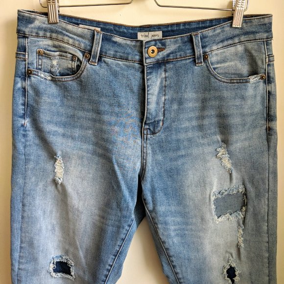 [Tribal.Jeans] NWT Distressed Light Denim Rolled Hem Ankle Cropped Pants - 12 - Picture 3 of 6
